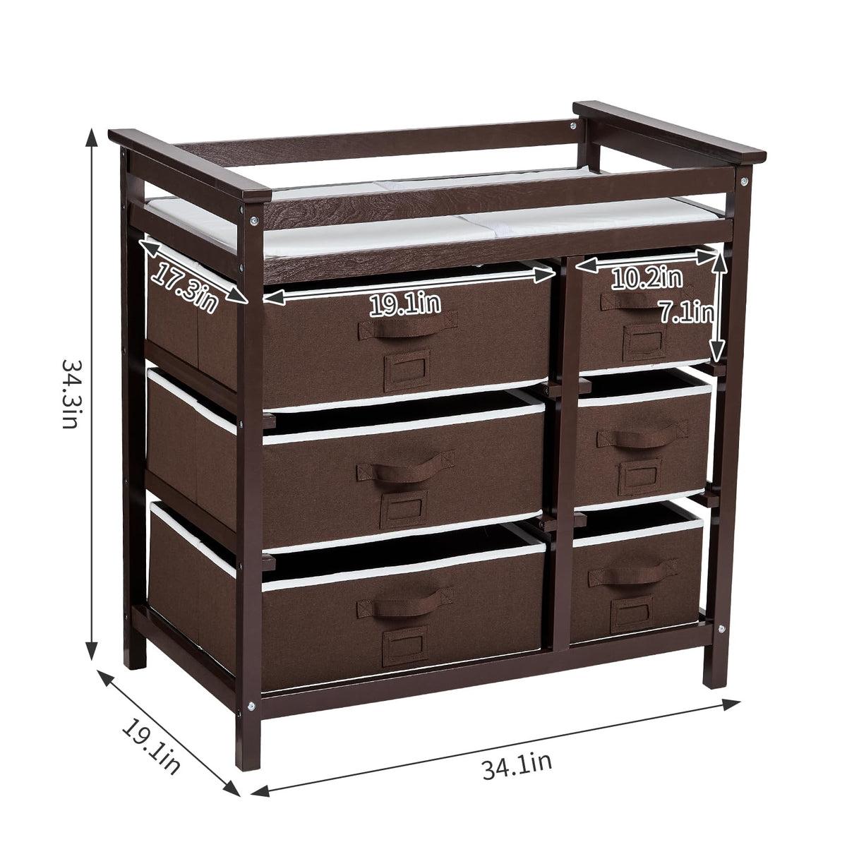Table à langer Garvee pour bébé avec 6 tiroirs, barrières de sécurité, hauteur réglable pour nouveau-nés et nourrissons, bois, tapis imperméable, facile à nettoyer