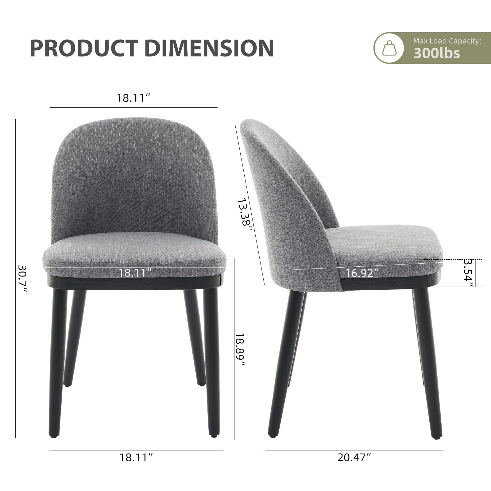 Ensemble de 2 chaises de salle à manger Garvee rembourrées, style moderne, en tissu, avec coussins épais, pieds en bois et dossier incurvé, couleur grise, idéales pour la cuisine, les restaurants et les cafés.