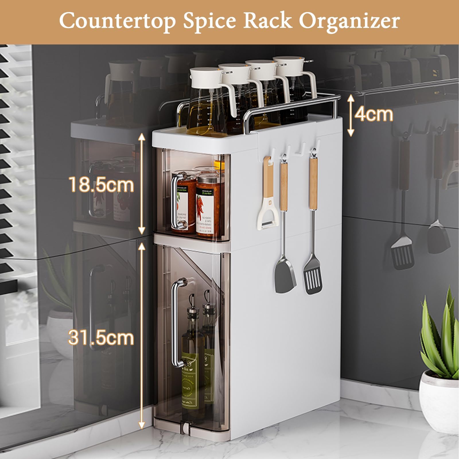 Étagère à épices Garvee à 3 niveaux avec tiroir, gain de place, robuste, pour la cuisine et la salle de bain, compacte et polyvalente