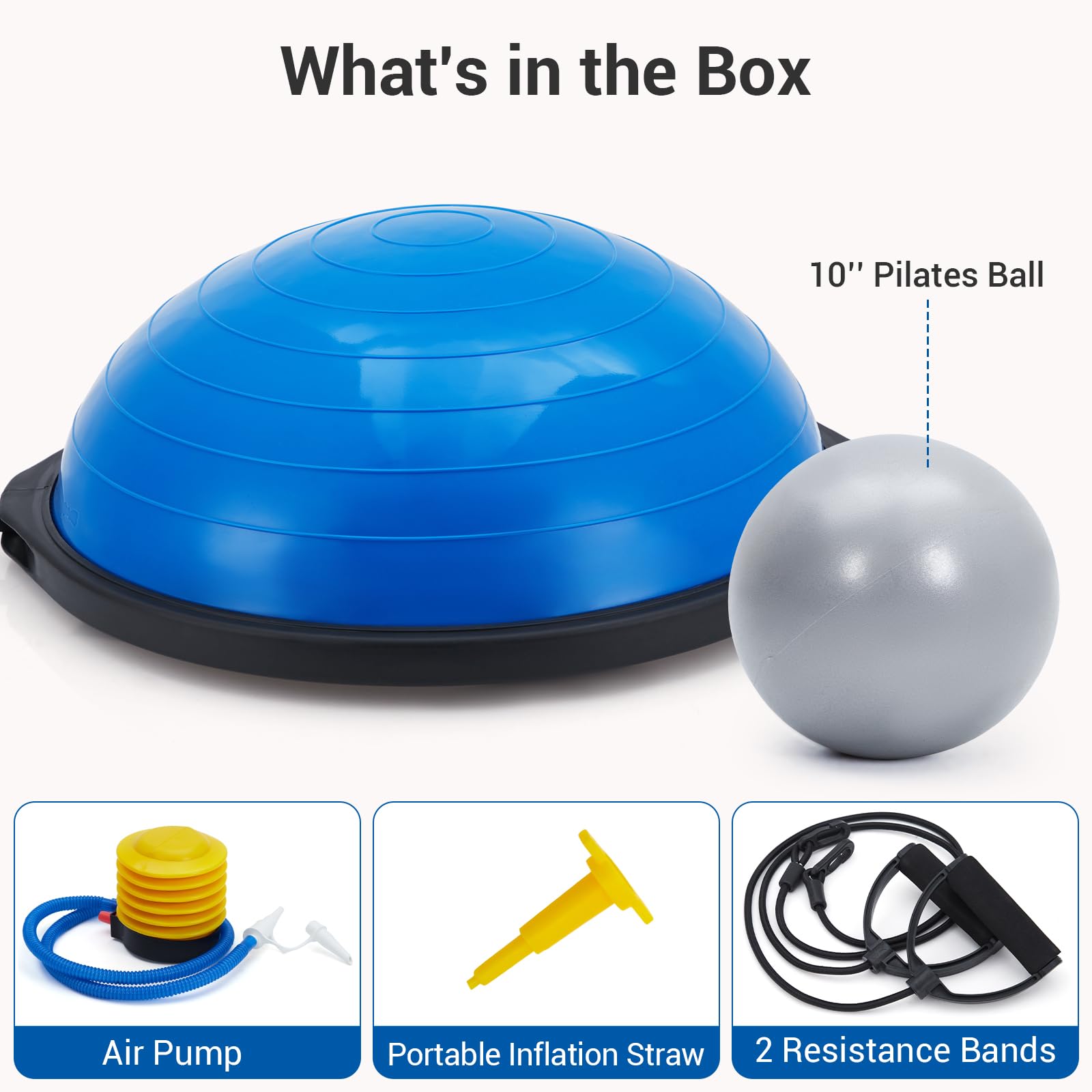 Ballon d'équilibre demi-sphère Garvee de 63,5 cm (25 pouces), capacité de charge de 725 kg (1 600 lb), base antidérapante, 2 bandes de résistance, pompe, ballon supplémentaire, matériau PVC, noir. Idéal pour le yoga, la musculation et le fitness.