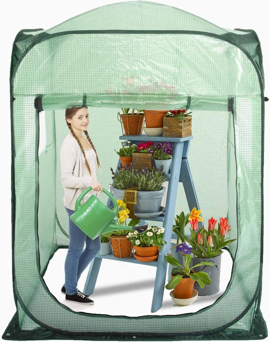 Serre pliante Garvee avec bâche renforcée en PE pour jardin et intérieur, 121 x 121 x 160 cm, transparente