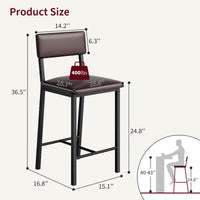 Garvee Ensemble de 4 tabourets de bar , revêtement en similicuir, ergonomiques et stables, structure en MDF et acier, repose-pieds et dossier, marron foncé, pour cuisine et bar