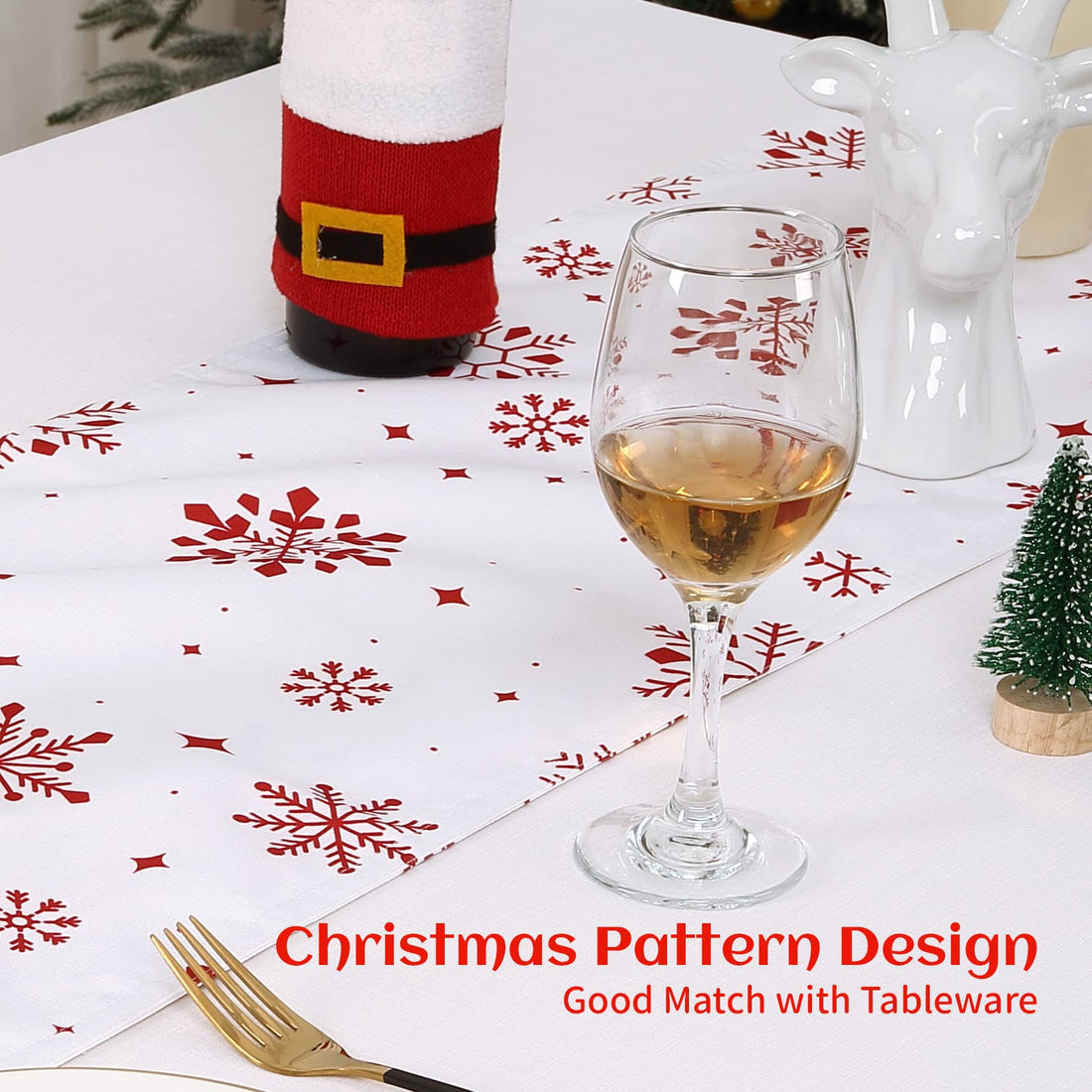 Garvee Nappe de Noël à motif flocons de neige simples, antitache, blanche, décoration de table festive, 137 × 274 cm, 137 × 178 cm