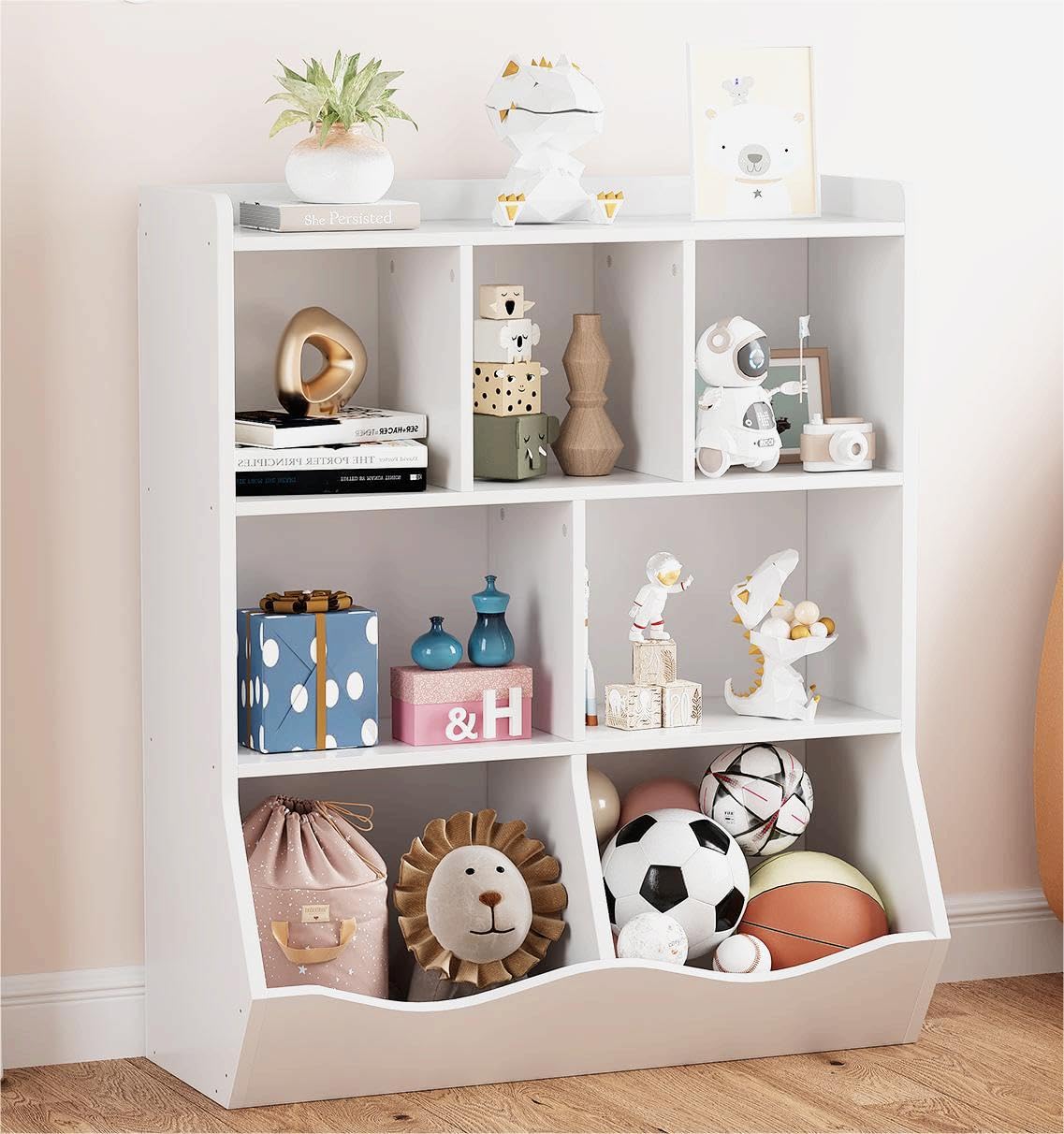 Meuble de rangement pour jouets Garvee blanc, bibliothèque pour enfants, 3 niveaux, anti-basculement, en bois robuste, salle de jeux