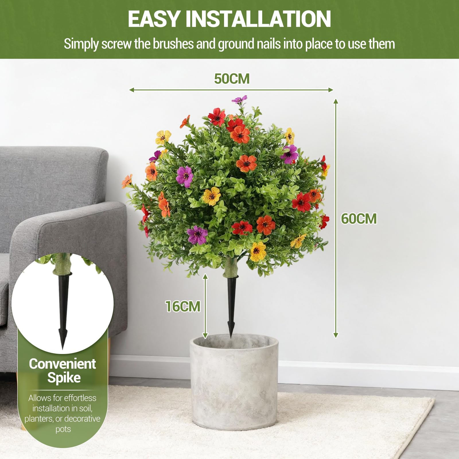 Garvee Lot de 2 arbres artificiels de 60 cm (2 pi) réalistes, faciles d'entretien et durables pour la décoration intérieure et extérieure (bureaux, fêtes, etc.), verts