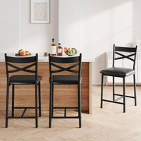 Garvee lot de 2 tabourets de bar 66 cm, structure métal, assise en polyuréthane, dossier et repose-pieds, noirs