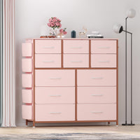 Garvee commode à 12 tiroirs, en tissu, structure en métal, plateau en bois avec poches latérales et crochets, pour la chambre, rose
