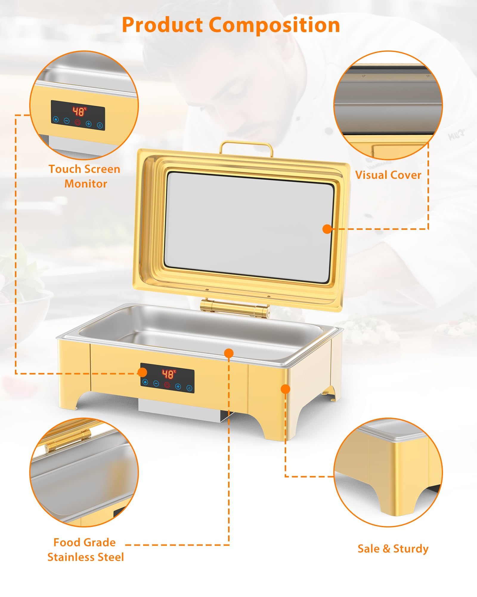 Ensemble professionnel Garvee Chafing Dish 9L en acier inoxydable, idéal pour les buffets, les traiteurs, les fêtes et les jours fériés.