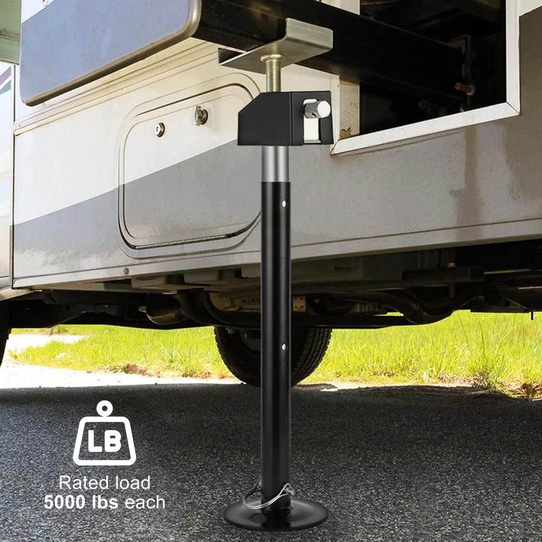 Garvee Lot de 2 béquilles stabilisatrices pour camping-car, caravane et remorque, supports en acier antirouille, capacité 2 270 kg, hauteur réglable 53–87 cm, utilisation avec perceuse ou manivelle