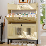 Garvee Meuble À Chaussures 2 Portes Avec Étagères Ajustables, Bois Massif, Grande Capacité, chêne naturel, Pour Entrée Et Salon - Chêne naturel
