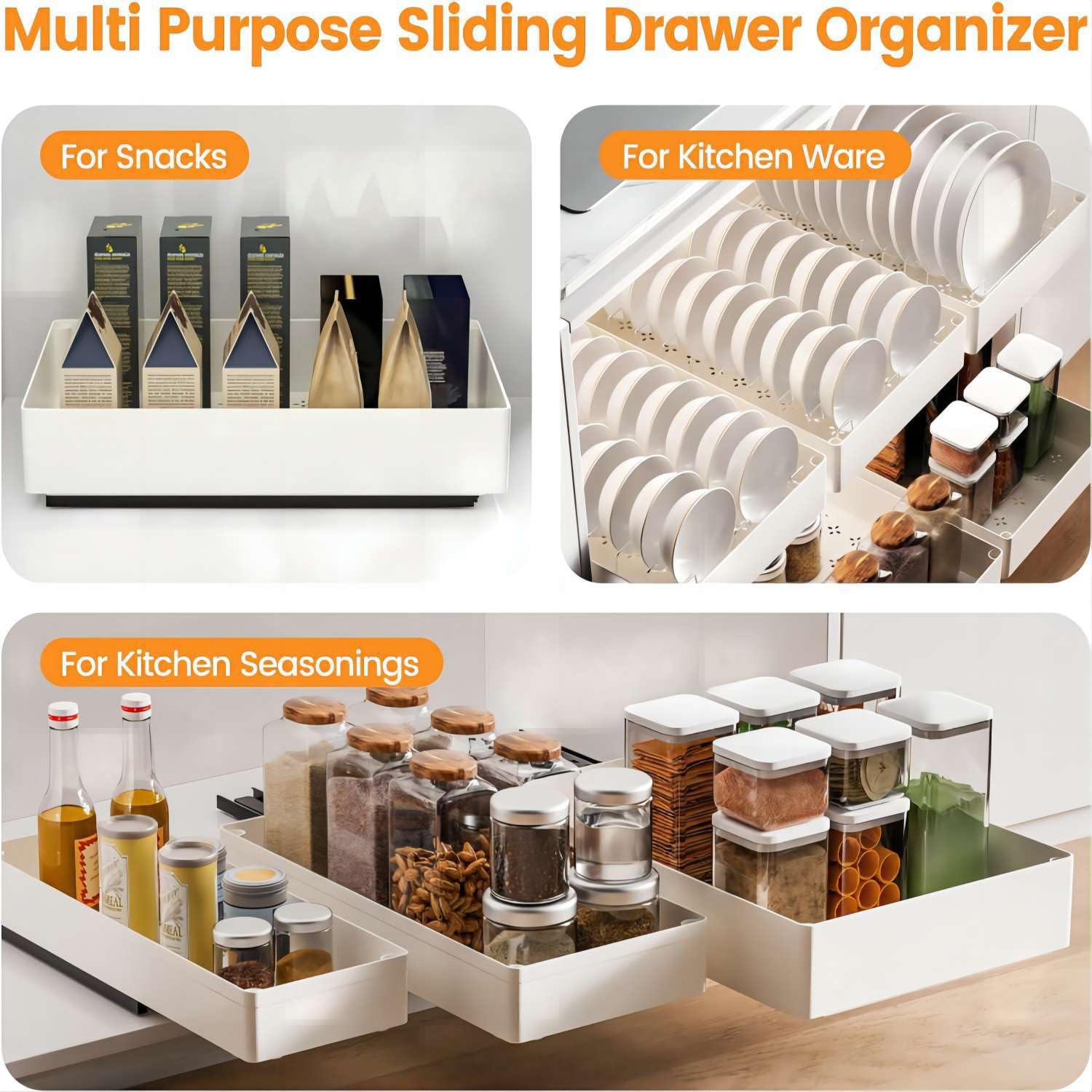 Organisateur de tiroir coulissant Garvee pour la cuisine, en métal, grand format (27 cm), antidérapant, pour la cuisine et la salle de bain, polyvalent