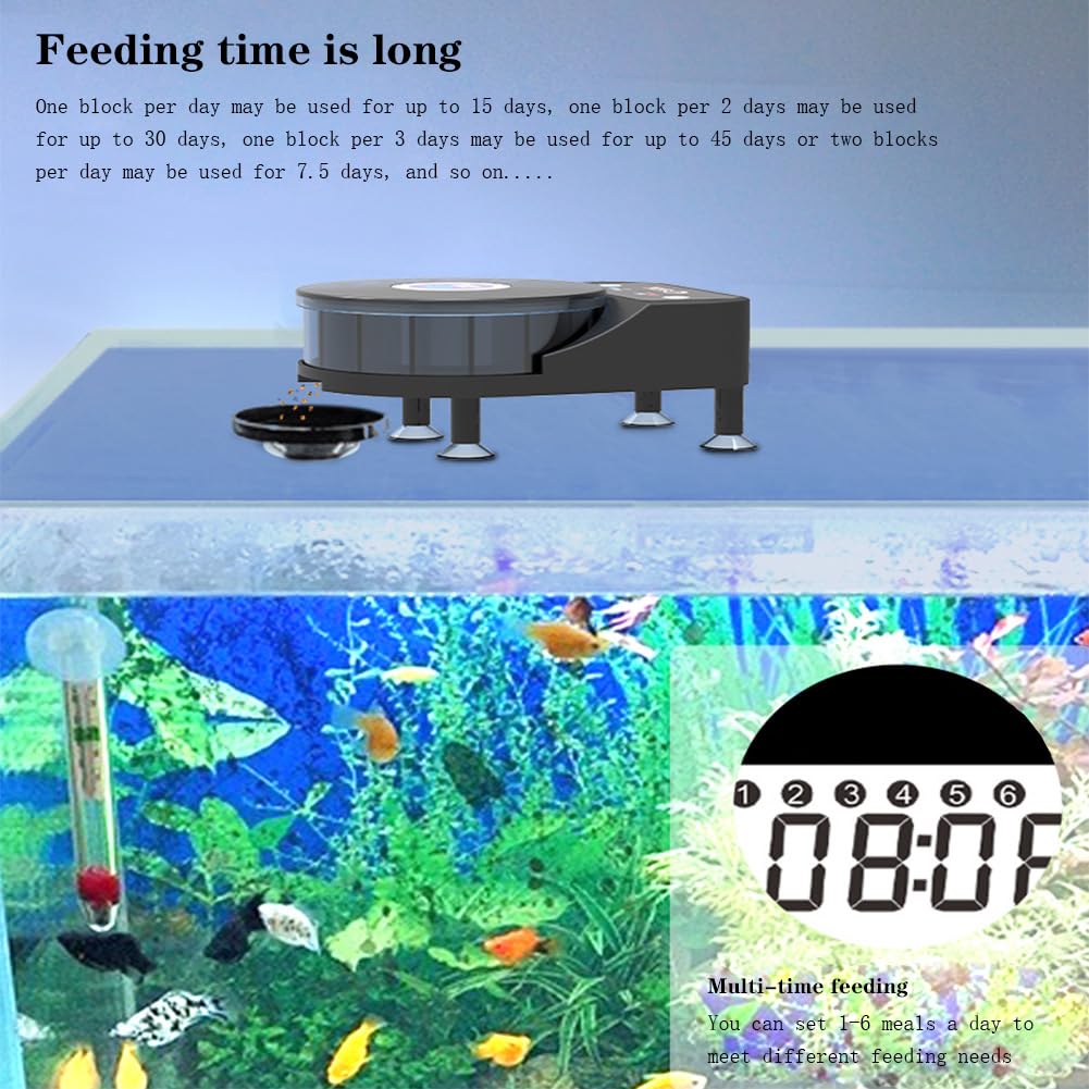 Distributeur automatique de nourriture pour poissons rechargeable Garvee – Minuteur d'aquarium avec port USB – Pour petits et moyens poissons jusqu'à 15 cm, différents types d'aliments