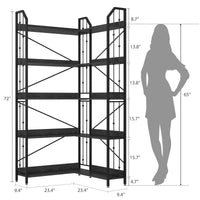 Étagère d'angle Garvee 183 cm (72 po) en forme de L, style industriel, en métal et MDF, pour salon et chambre, robuste, anti-basculement, 5 niveaux, noire
