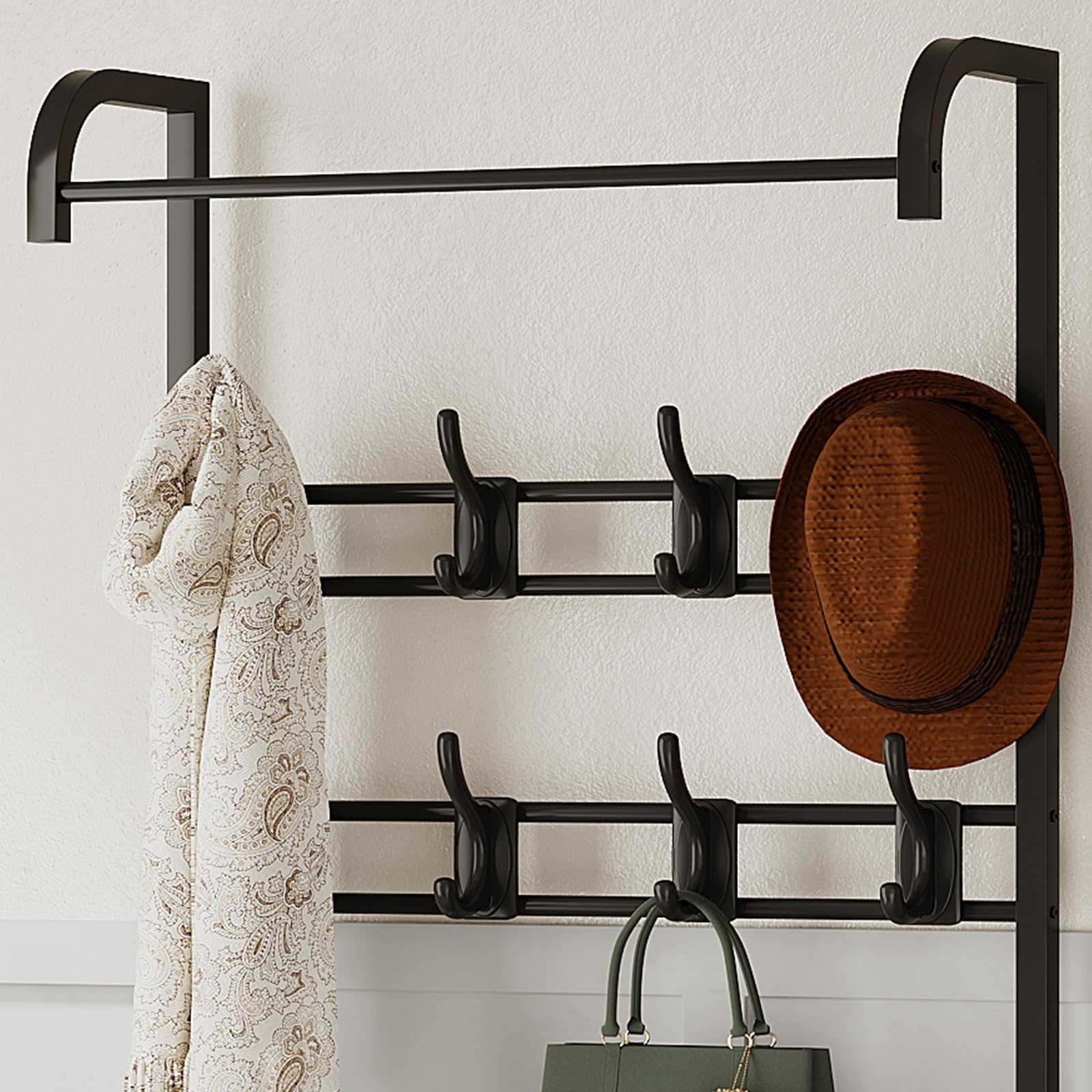 Armoire-penderie 3 en 1 Garvee avec étagère à chaussures et tiroir pour entrée et couloir, bois et métal, style ferme moderne, noir et blanc, gain de place