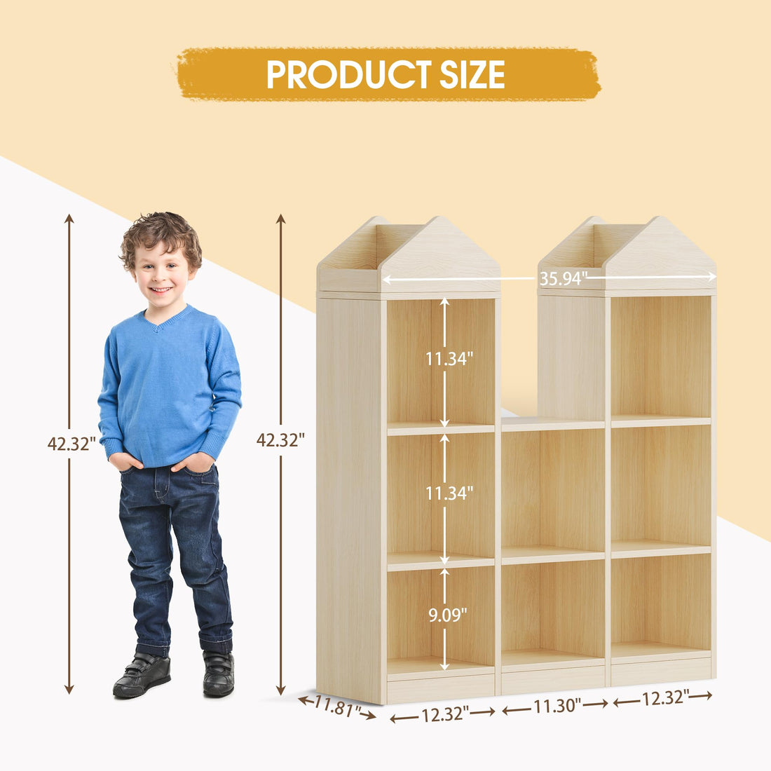 Étagère enfant Garvee 8 compartiments, forme château, grand espace de rangement, protection anti-basculement, bois, 3 niveaux, chambre d'enfant et salle de jeux, blanche