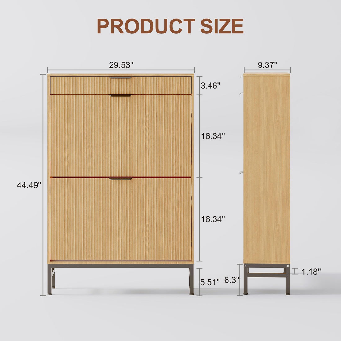 Meuble à chaussures Garvee avec 3 portes à charnières et 2 tiroirs, bois naturel - meuble de rangement pour entrée étroite