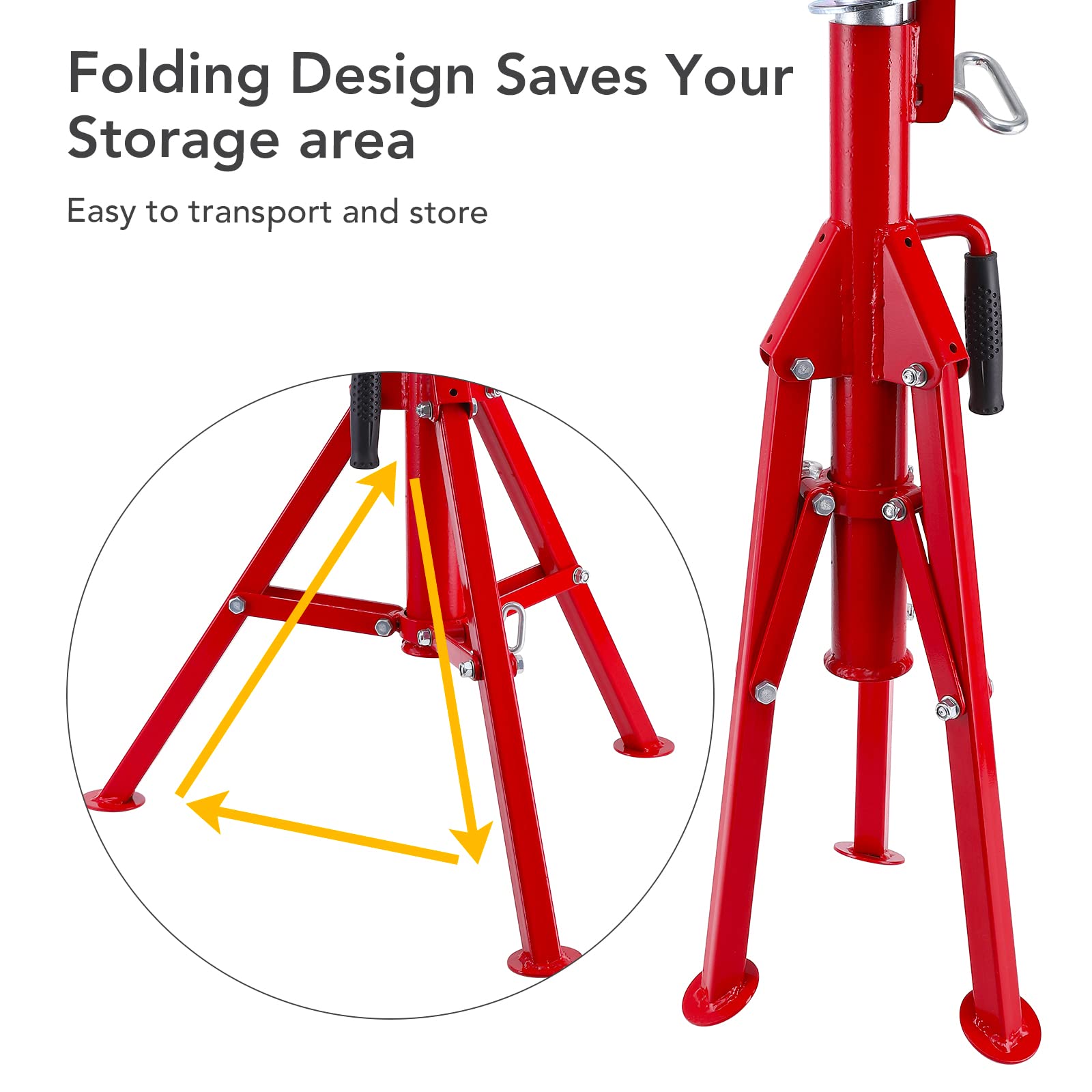 Cric à tête en V GARVEE, capacité de 3 à 30 cm, hauteur réglable de 71 à 132 cm, capacité de levage de 1134 kg, acier au carbone robuste, pliable, portable, cric en acier pour atelier