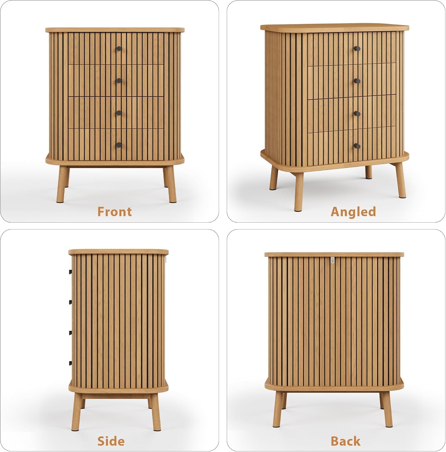 Garvee commode à 4 tiroirs, style mid-century moderne avec porte coulissante, pour la chambre et le salon, en MDF aspect bambou, grand espace de rangement