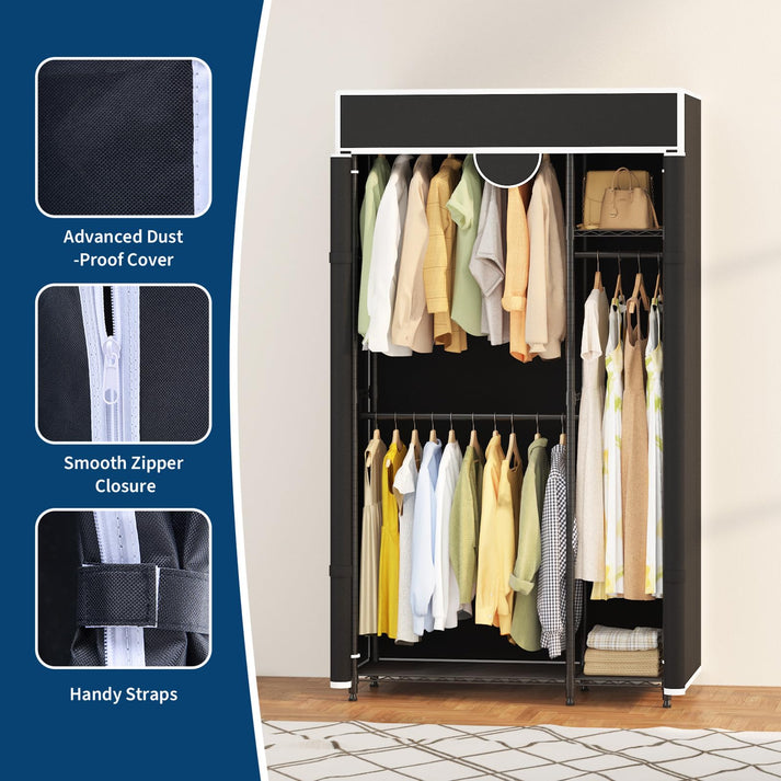Détails housse tissu fermeture zip anti-poussière placard portable