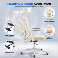 Chaise de bureau ergonomique Garvee en maille avec soutien lombaire réglable, dossier haut, accoudoirs 3D, structure en métal, pivotante, pour bureau et télétravail, noire
