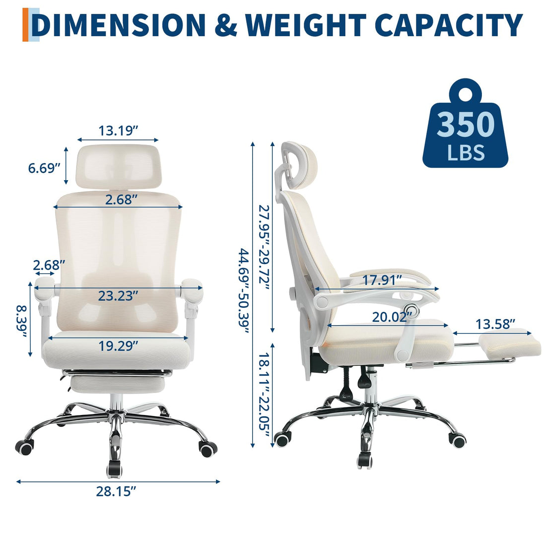 Garvee Chaise de bureau ergonomique, dossier haut, assise en maille, appui-tête et repose-pieds réglables, beige, idéale pour le télétravail
