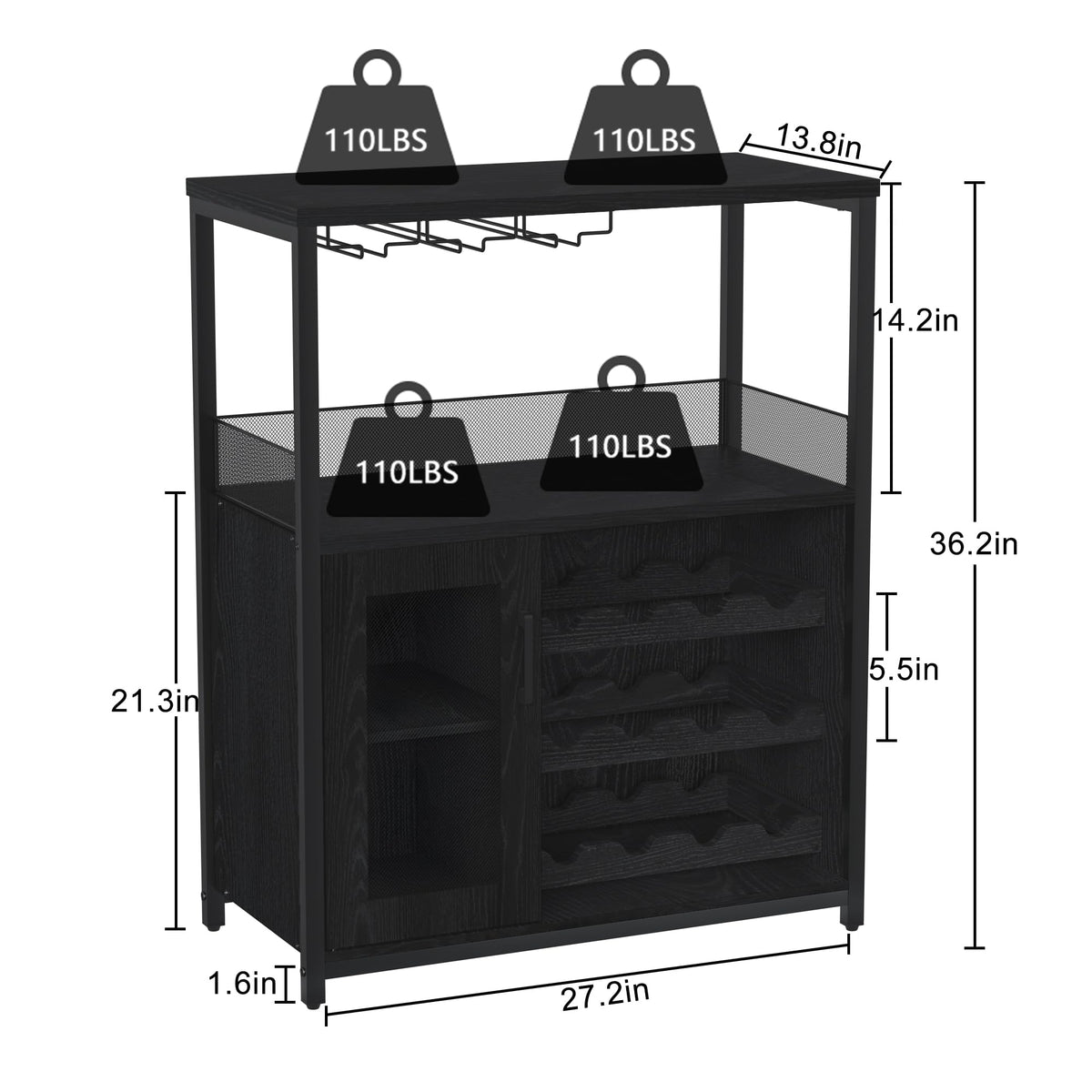 Garvee Meuble bar à vin à 3 niveaux avec casier à bouteilles amovible et porte-verres pour cuisine et bar, 69 cm (L)×35 cm (P)×92 cm (H)