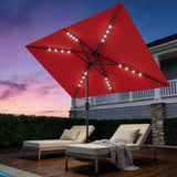 Garvee Parasol Rectangulaire Solaire LED 305 x 198 cm, Manivelle, Inclinaison Bouton-Poussoir, 6 Baleines Robustes, Jardin, Terrasse, Piscine, Rouge - Rouge