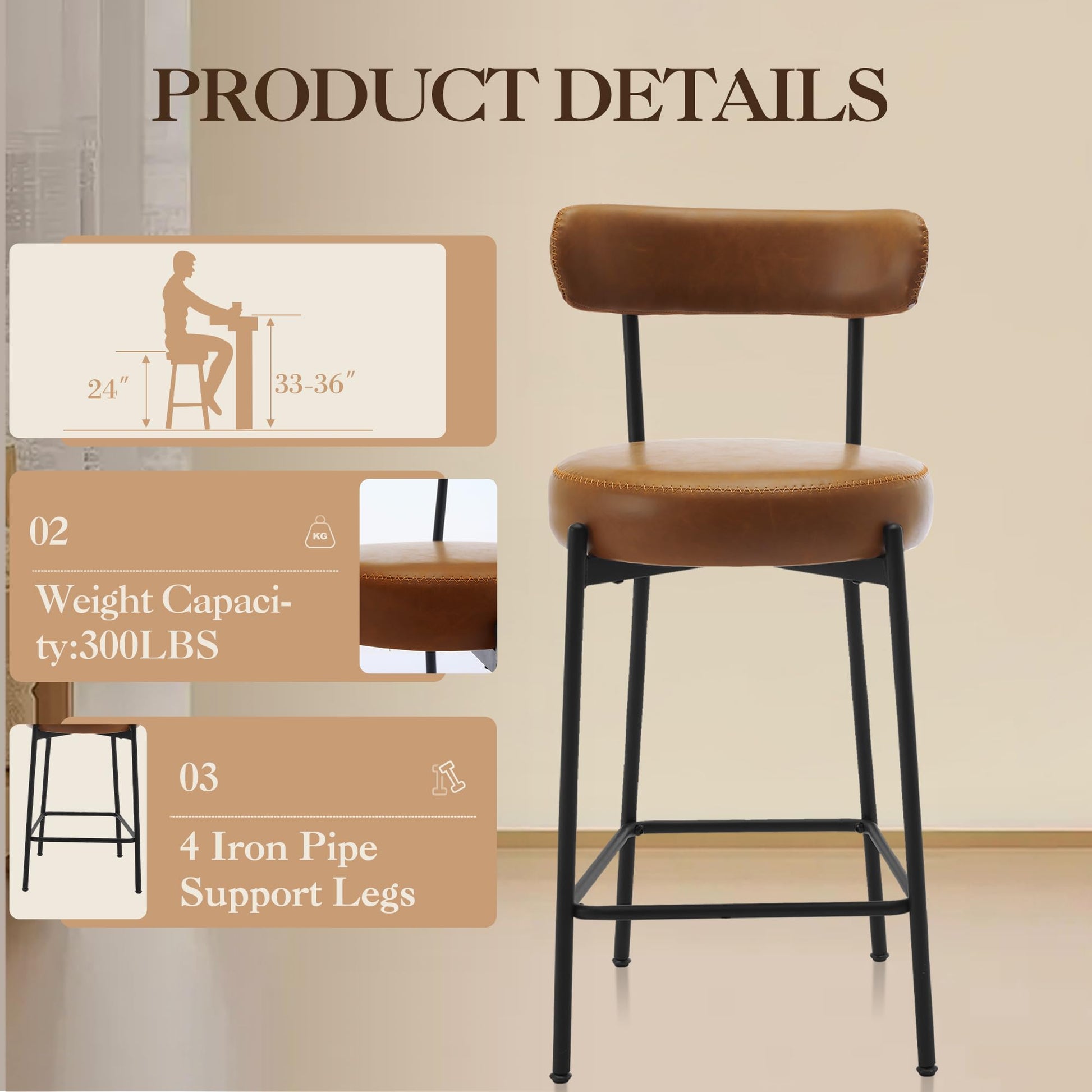Tabouret de bar moderne Garvee 30" en bouclé avec dossier et repose-pieds, idéal pour îlot de cuisine et salle à manger, coussin de 4" et structure en métal noir.
