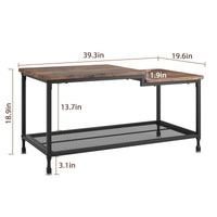 Garvee table basse industrielle, 2 niveaux, structure en métal, étagère en maille, rectangulaire, rustique, marron, salon