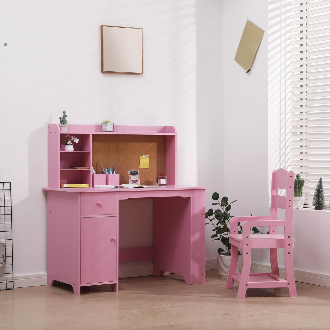 Garvee ensemble bureau enfant avec étagère et tiroir pour garçons et filles de 3 à 8 ans, en bois rose, pour l'apprentissage et la salle de jeux