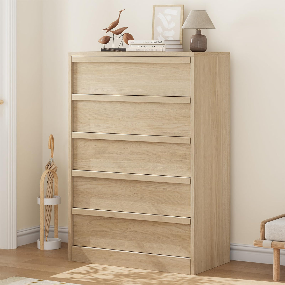 Commode Garvee à 5 tiroirs, style moderne en bois, offrant un grand espace de rangement pour la chambre et le salon, 75 cm (L) x 40 cm (P) x 110 cm (H)
