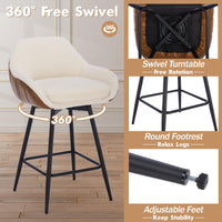 Tabourets de bar pivotants modernes Garvee, lot de 2, avec revêtement en tissu sherpa et pieds en métal pour îlot de cuisine, 66 cm, marron et blanc