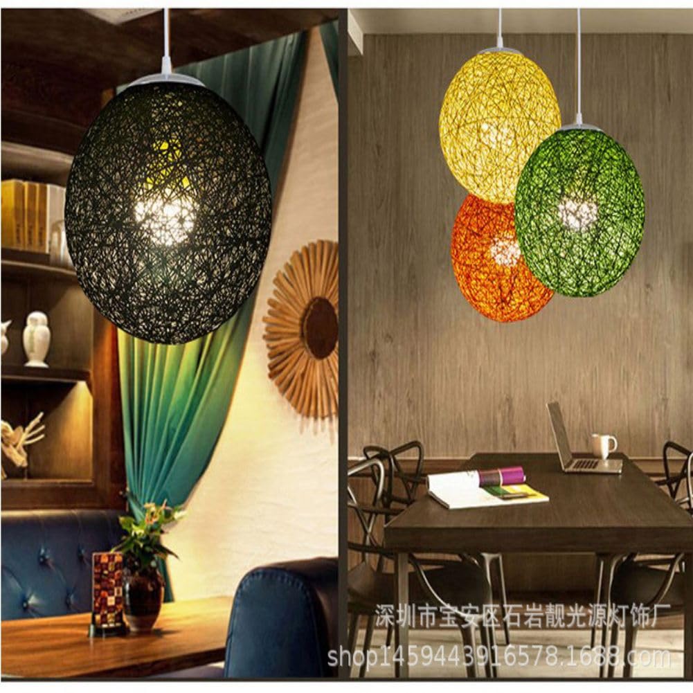Garvee suspension d'extérieur rotin tressé - abat-jour rond 15 cm - Style Bohème Fait Main - Luminaire Jardin porche Salon - 7 couleurs vives, Blanc