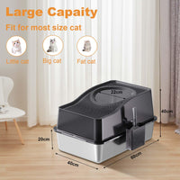 Garvee Bac à litière en acier inoxydable avec couvercle, extra large, bords hauts, inodore, pour chats jusqu'à 15 kg, argent