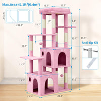 Garvee Arbre à Chat 155 cm Multi-Niveaux pour Grands Chats, Tour Stable avec Grande Plateforme, Rose