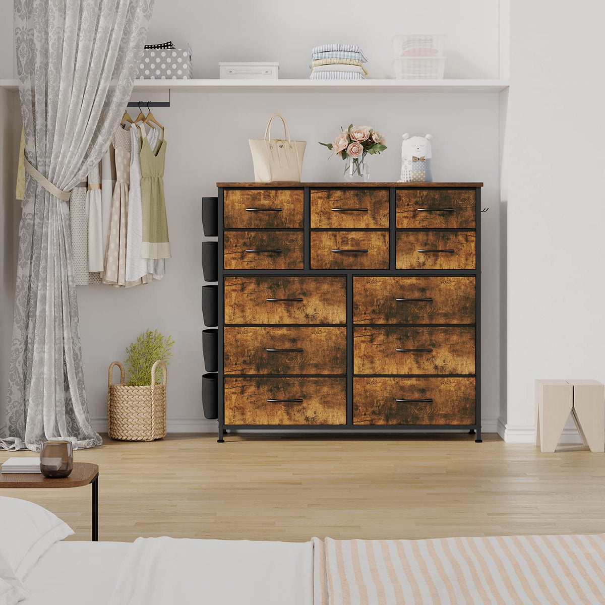 Garvee commode à 12 tiroirs, revêtement en tissu, structure en métal, plateau en bois, idéale pour la chambre et l'entrée