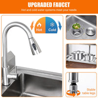 Évier utilitaire Garvee en acier inoxydable 304 avec mitigeur thermostatique, pose libre, pour cuisine et extérieur, 20 x 20 x 34 cm, couleur argent.
