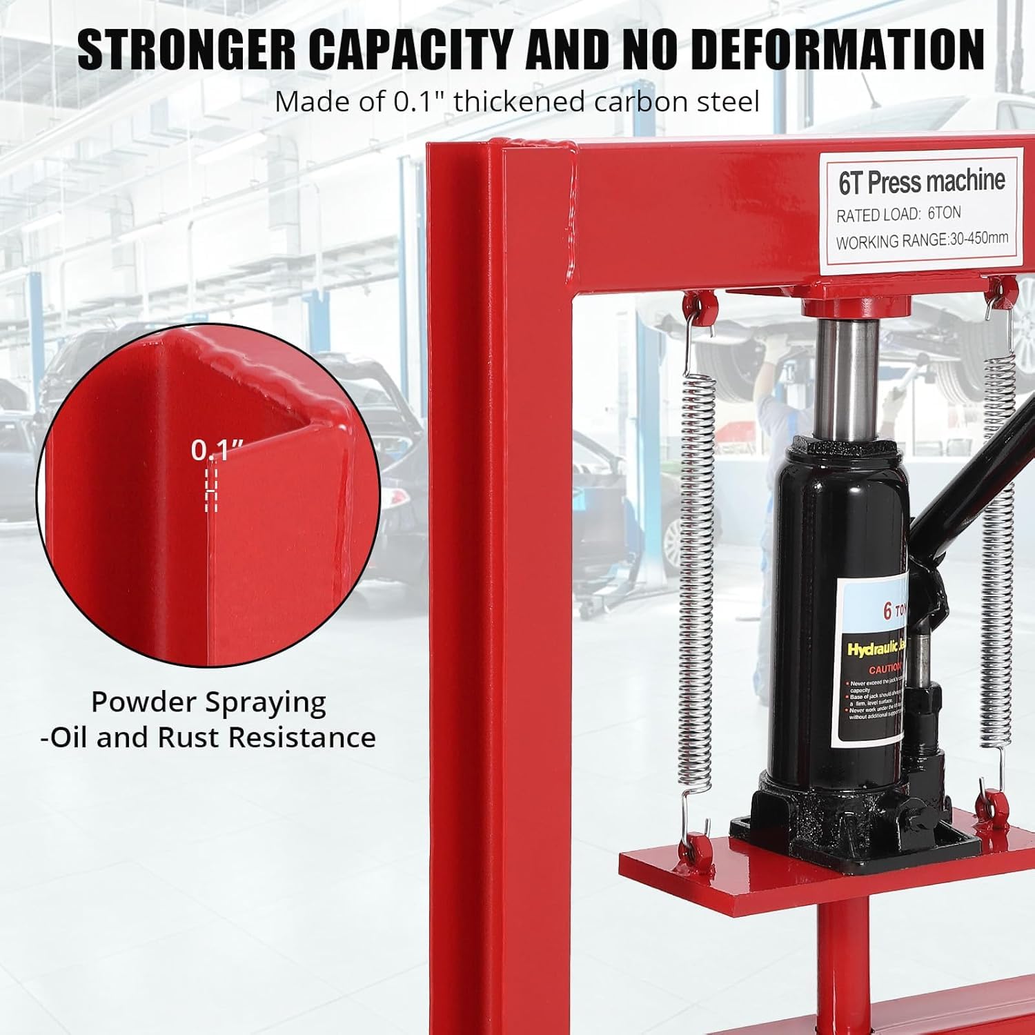 Presse hydraulique Garvee 6 tonnes, châssis en acier à cadre en H réglable pour atelier/garage, 6 tonnes, acier