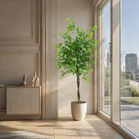 Arbre artificiel d'intérieur Garvee avec feuilles en caoutchouc, tronc naturel, pot stable pour la maison et le bureau, moderne et facile d'entretien.