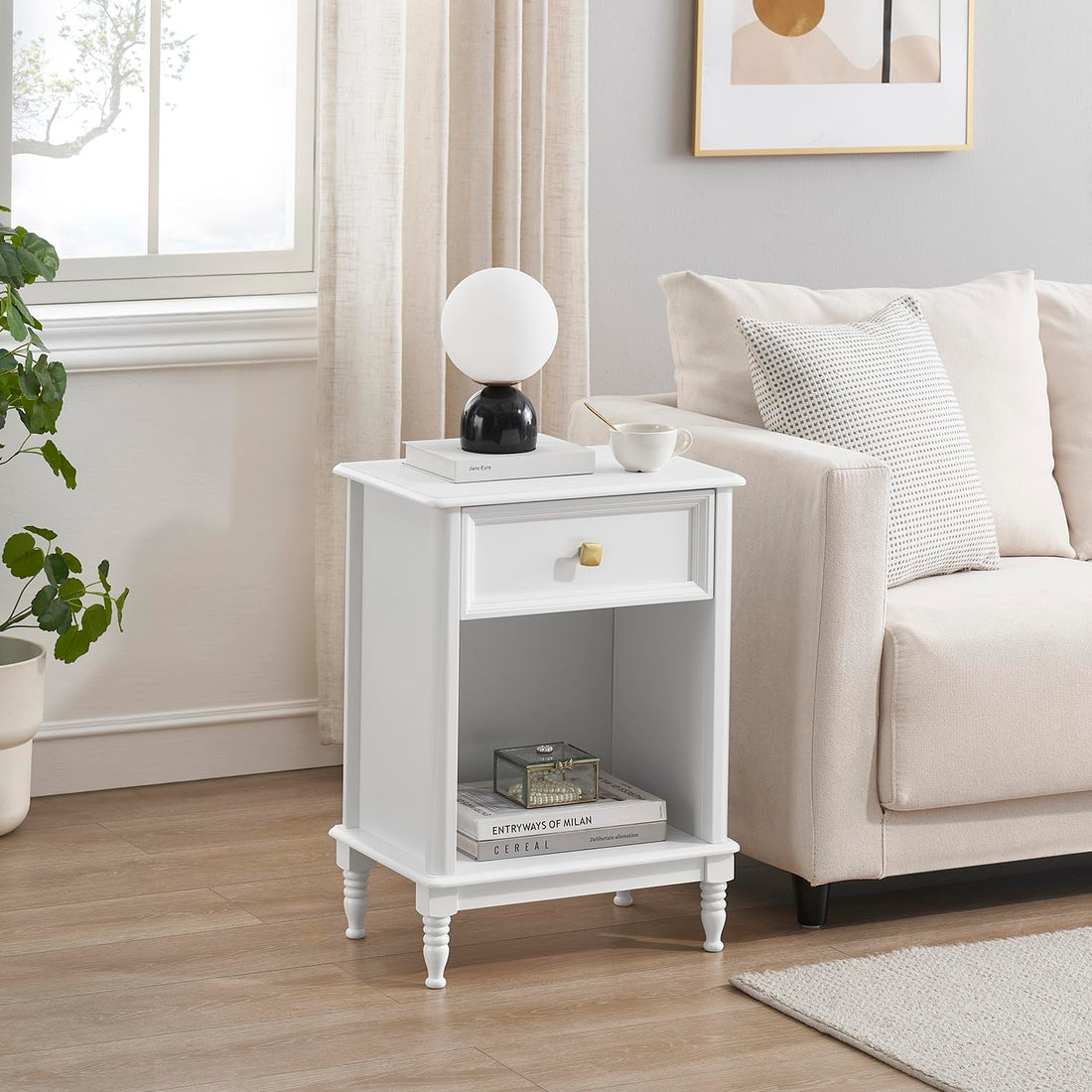 Garvee ensemble de 2 tables de chevet blanches en bois avec tiroir et étagère pour la chambre et le salon, compactes et pratiques