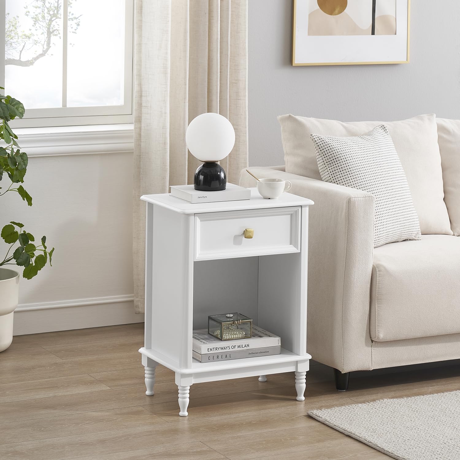 Ensemble de 2 tables de chevet Garvee blanches en bois avec tiroir et étagère pour chambre et salon, compactes et pratiques
