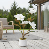 Magnolia artificiel Garvee de 61 cm avec pot blanc moucheté pour salon et bureau, facile d'entretien, durable, fleurs de magnolia réalistes