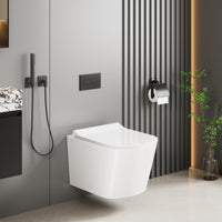 GARVEE WC Sospeso Senza Bordi WC suspendu en céramique forme D 55,5 cm blanc couvercle automatique