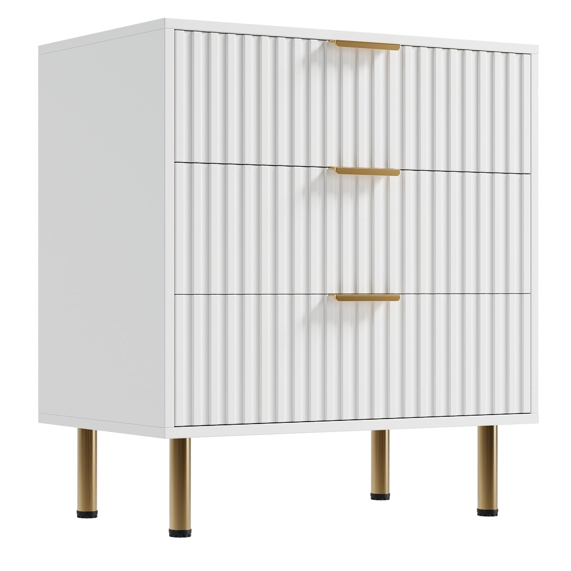 Commode Garvee blanche à 3 tiroirs, MDF moderne cannelé, résistant à l'eau, pour salon, chambre, chambre d'enfant