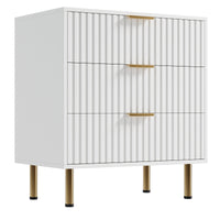 Commode Garvee blanche à 3 tiroirs, MDF moderne cannelé, résistant à l'eau, pour salon, chambre, chambre d'enfant