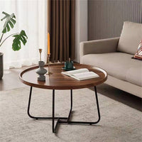 Ensemble de 2 tables basses gigognes Garvee rondes avec pieds antidérapants pour salon et bureau, 71 x 46 cm et 51 x 38 cm, marron
