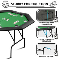 Table de poker octogonale Garvee pour 8 joueurs avec porte-gobelets en acier inoxydable, idéale pour les soirées en famille et les fêtes, 119 cm (47 pouces), verte.