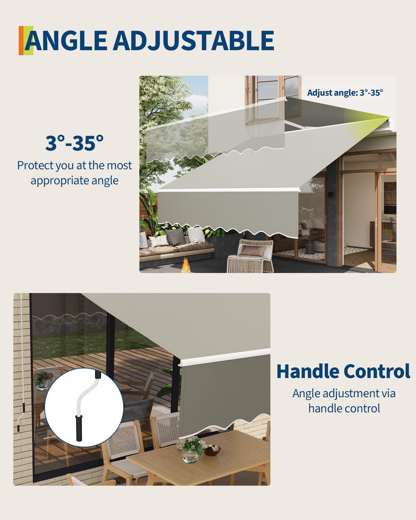 Store banne rétractable Garvee 3 m x 2,4 m avec cadre en aluminium pour terrasse et balcon, gris, imperméable, protection UV