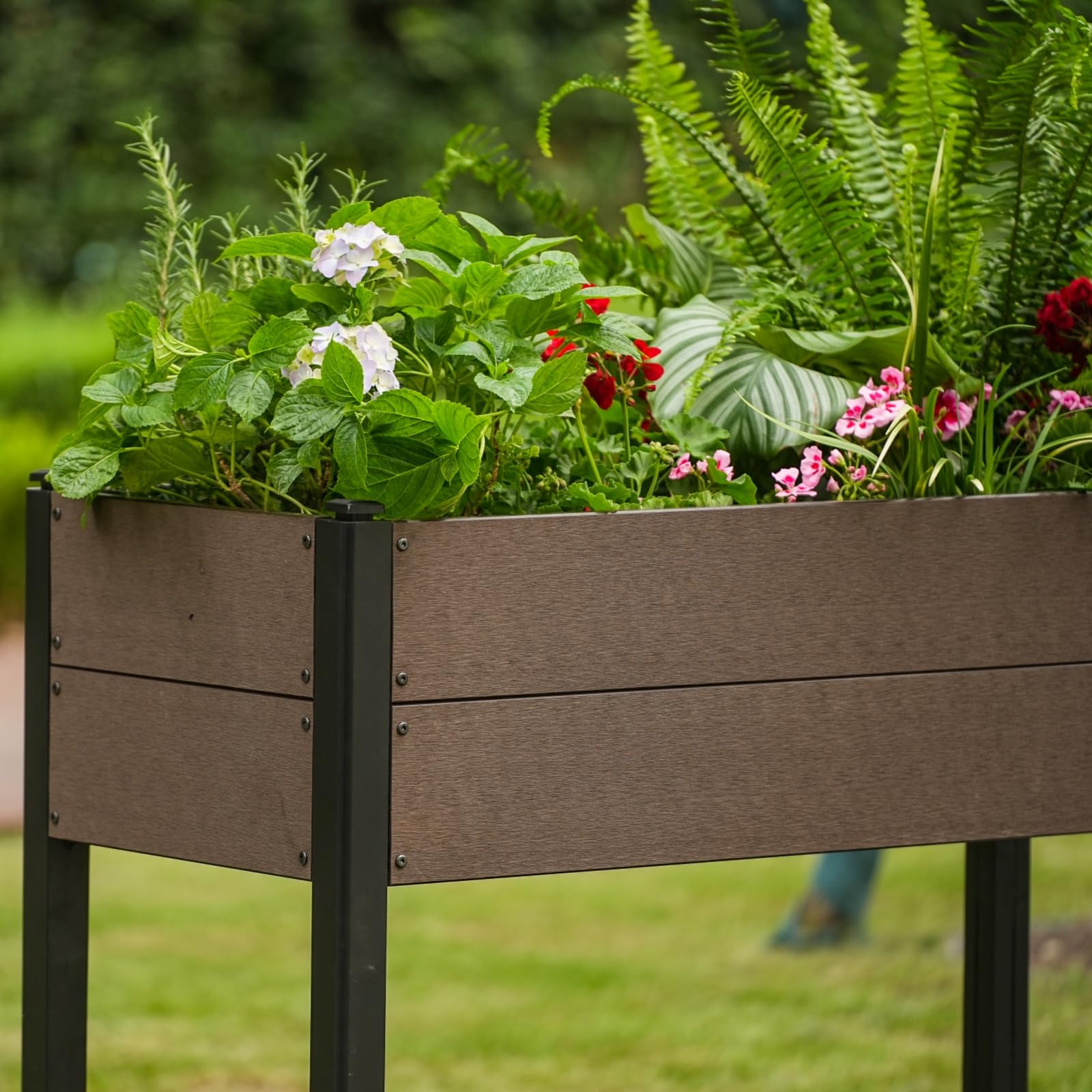 Jardinière surélevée Garvee en PEHD avec étagère, résistante aux intempéries, stable, structure en aluminium pour balcon et jardin, sans produits chimiques, 100 x 50 x 30 cm, grise