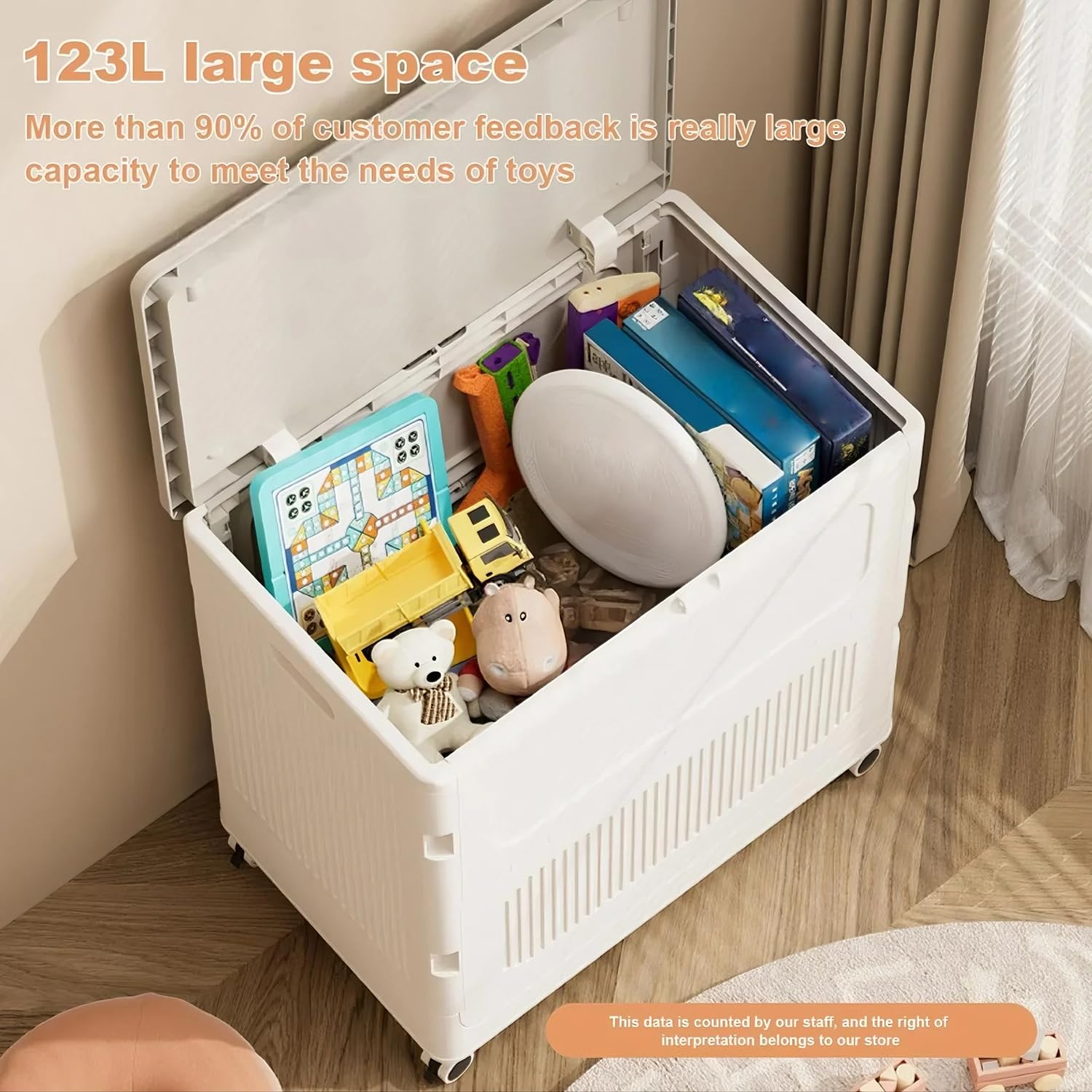 Panier à linge Garvee grand format 123 L avec couvercle et roulettes, pliable, en plastique PP résistant, pour la maison et la buanderie, 64 cm (L) x 40 cm (l) x 63 cm (H)